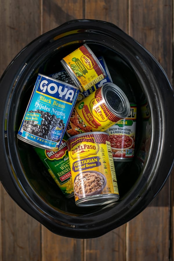 Canned Good you need for the Tortilla Soup sitting in the crockpot