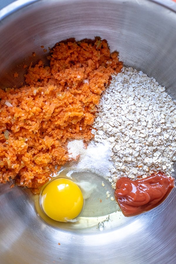 ingredients in a bowl to make the turkey veggie meatloaf muffins