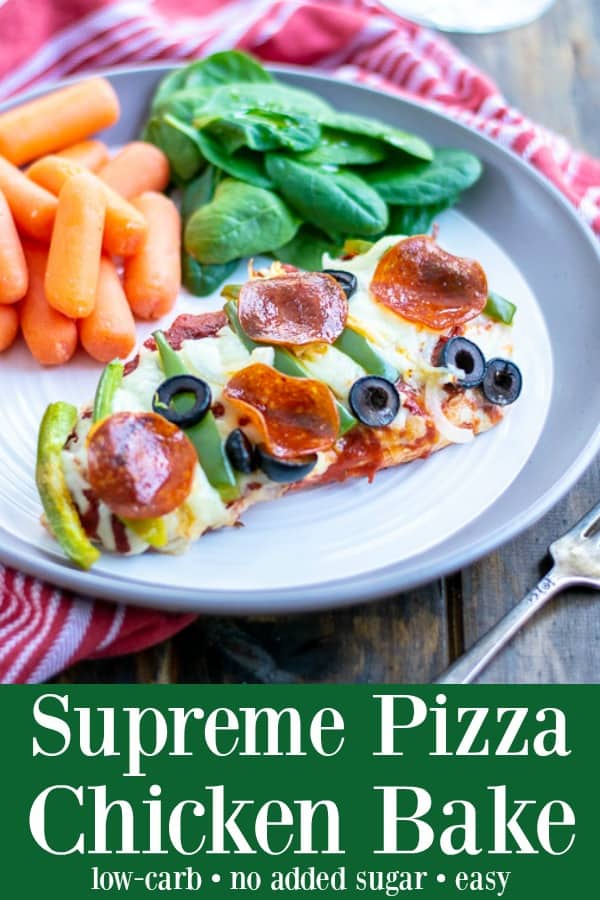 Supreme Pizza Chicken Bake Recipe Low Carb - no one is going to miss the crust once you serve them this easy and tasty pizza chicken bake