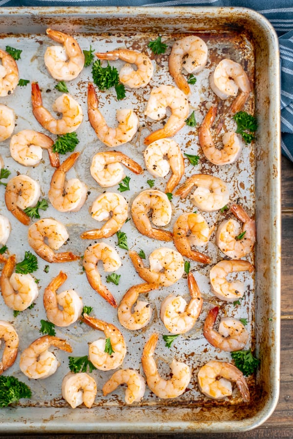 oven baked shrimp cooked on a sheet pan