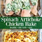 Healthy Spinach Artichoke Chicken Bake Casserole - a perfect weeknight meal for the entire family Spinach Artichoke Chicken Bake | Spinach Artichoke Chicken Casserole | Spinach and Artichoke Chicken Bake | Spinach Artichoke Chicken | Spinach Artichoke Dip Chicken Bake | Spinach Artichoke Chicken Recipe