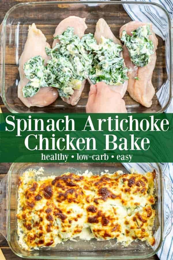 Healthy Spinach Artichoke Chicken Bake Casserole - a perfect weeknight meal for the entire family Spinach Artichoke Chicken Bake | Spinach Artichoke Chicken Casserole | Spinach and Artichoke Chicken Bake | Spinach Artichoke Chicken | Spinach Artichoke Dip Chicken Bake | Spinach Artichoke Chicken Recipe