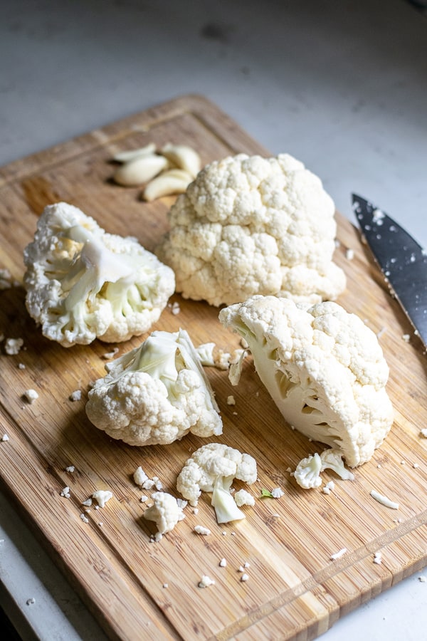 ingredients for mash, cut up cauliflower