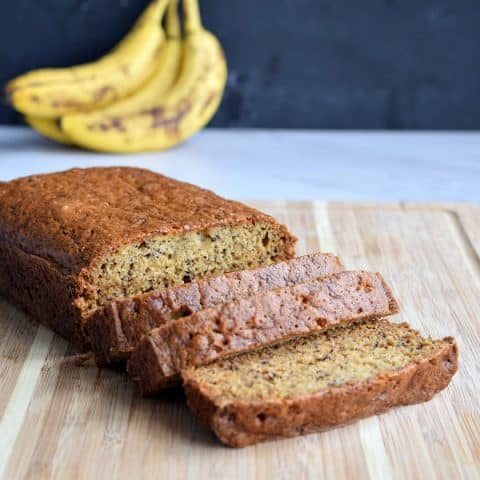 Slices off of a loaf of banana bread
