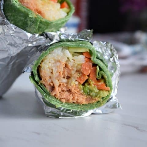 the inside of a spicy tuna wrap