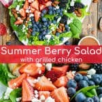 triple berry salad on a large plate with grilled chicken