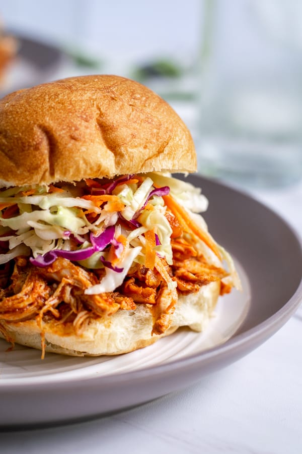 close up of a barbecue chicken sandwich