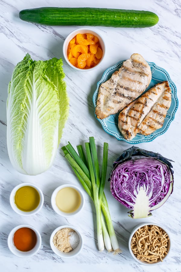 a layout of all of the ingredients needed to make an Asian Chopped Chicken Salad