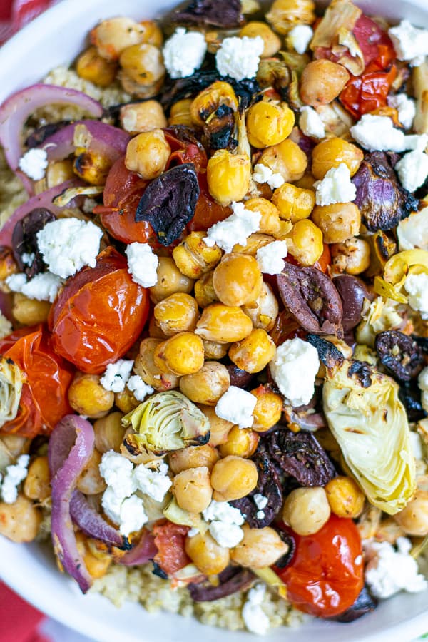 close up of freshly grilled chickpeas in the salad bowl