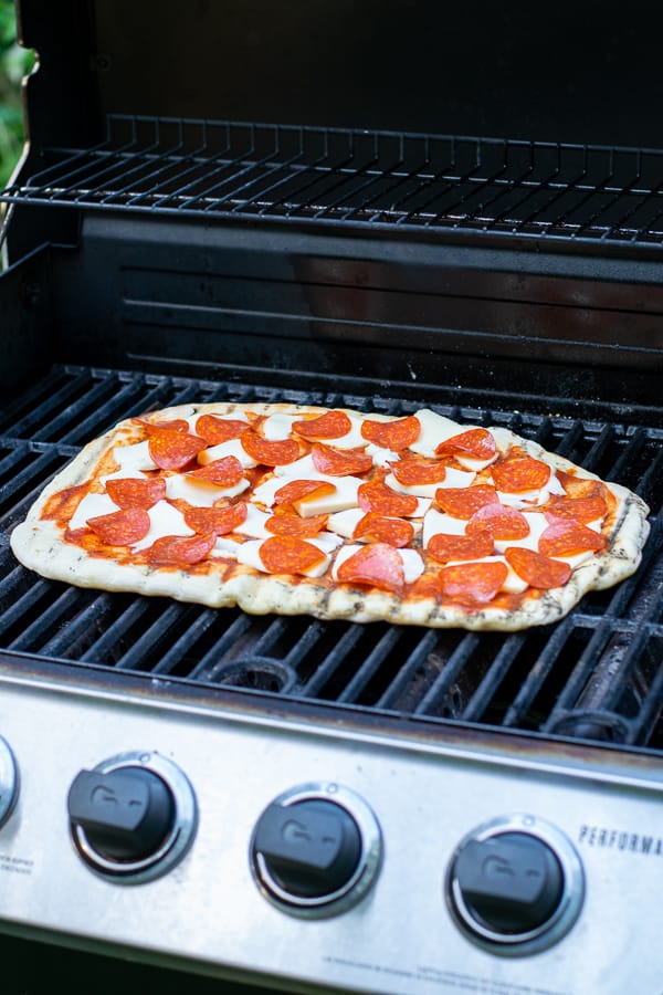 pizza on a a grill