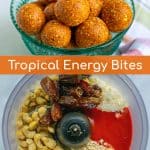 easy to make tropical energy bites, made with simple ingredients in a food processor
