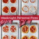 the set by step process of the personal pizza recipe on a sheet pan
