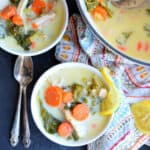 Bowls of creamy lemon chicken & kale soup