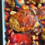 chicken thigh on a spatula with beets