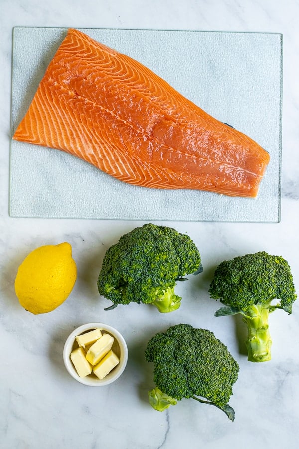 ingredients needed for the sheet pan salmon dinner bake