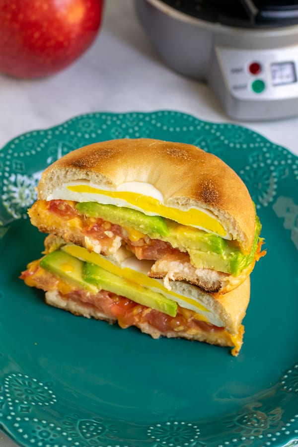 looking down at a open Avocado Breakfast Sandwich