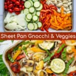 baked gnocchi and roasted vegetables on a sheet pan
