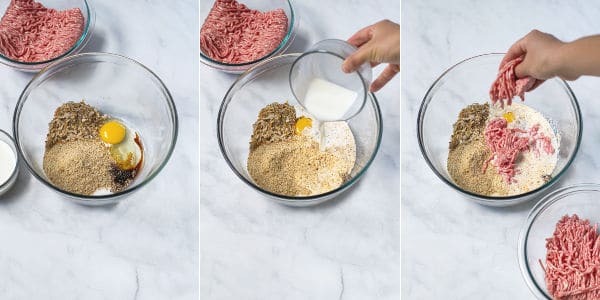 making the meatloaf mixture, combining all of the ingredients