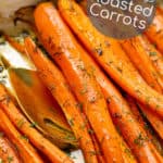 dill and brown sugar roasted carrots close up in a white dish