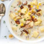 pinterest pin for lightened up New England clam chowder