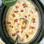 slow cooker with New England style clam chowder