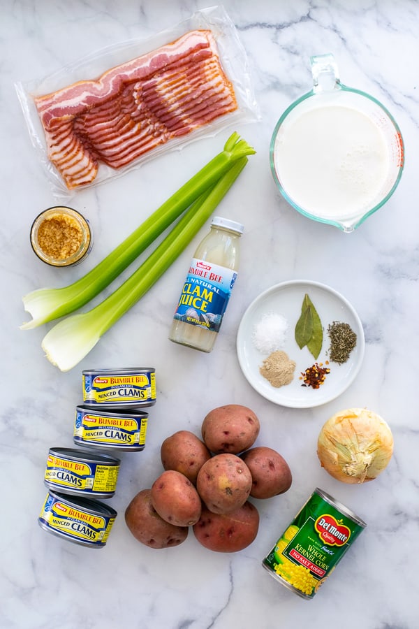 picture of all of the ingredients needed to make crockpot clam chowder