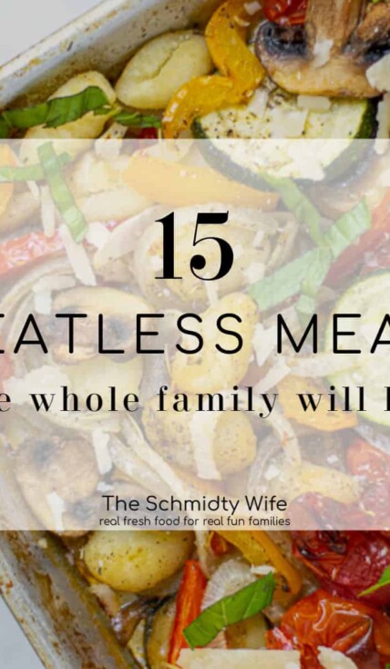 sheet pan gnocchi with '15 meatless meals' title