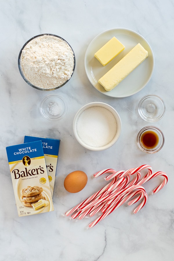 ingredients needed to make white chocolate peppermint cookies