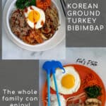 adult and kids plate for Korean bibimbap made with healthy ground beef