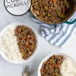 a perfect family dinner, cuban picadillo is served up in white bowls