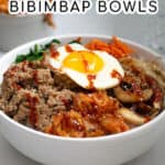bibimbap bowl with Gochujang sauce and an egg on top