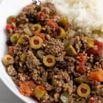 picadillo up close in a white dish