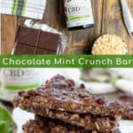 Ingredients and final product for the Chocolate Mint Crunch Bar recipe