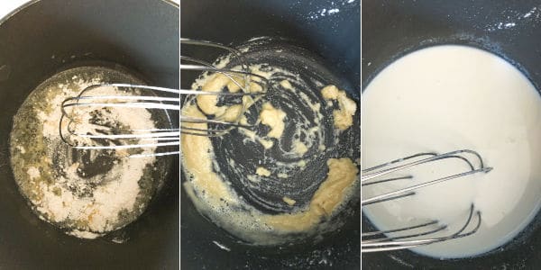 step by step photos of making a roux for the cheese sauce