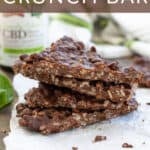 Chocolate Mint Crunch Bar broken into pieces and stacked