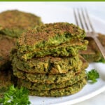 Pinterest Pin for Oven Baked Falafel showing a stack of falafel on a white plate