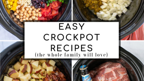 Photo collage of different crockpot meals with text overlay 'Easy Crockpot Recipes'.