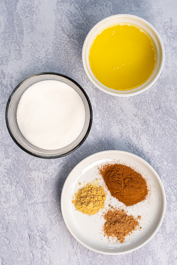 All the ingredients needed for the filling of the gingerbread cinnamon rolls.