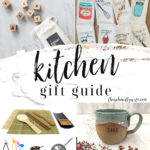 A Pinterest Pin Kitchen Gift Guide image of a collage of kitchen gifts.