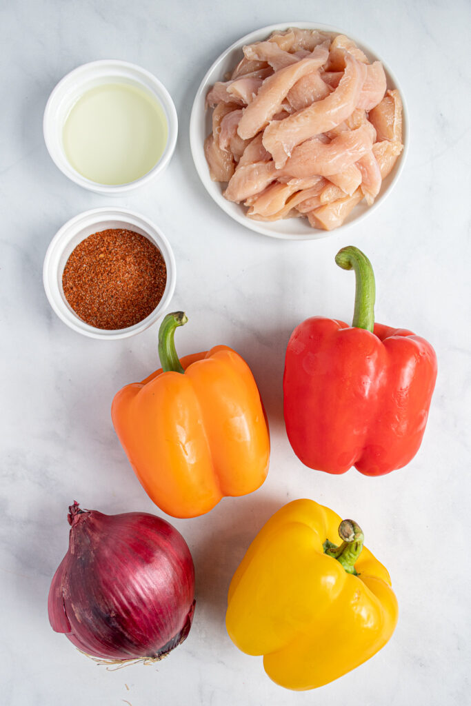 Ingredients needed to make easy skillet chicken fajitas.