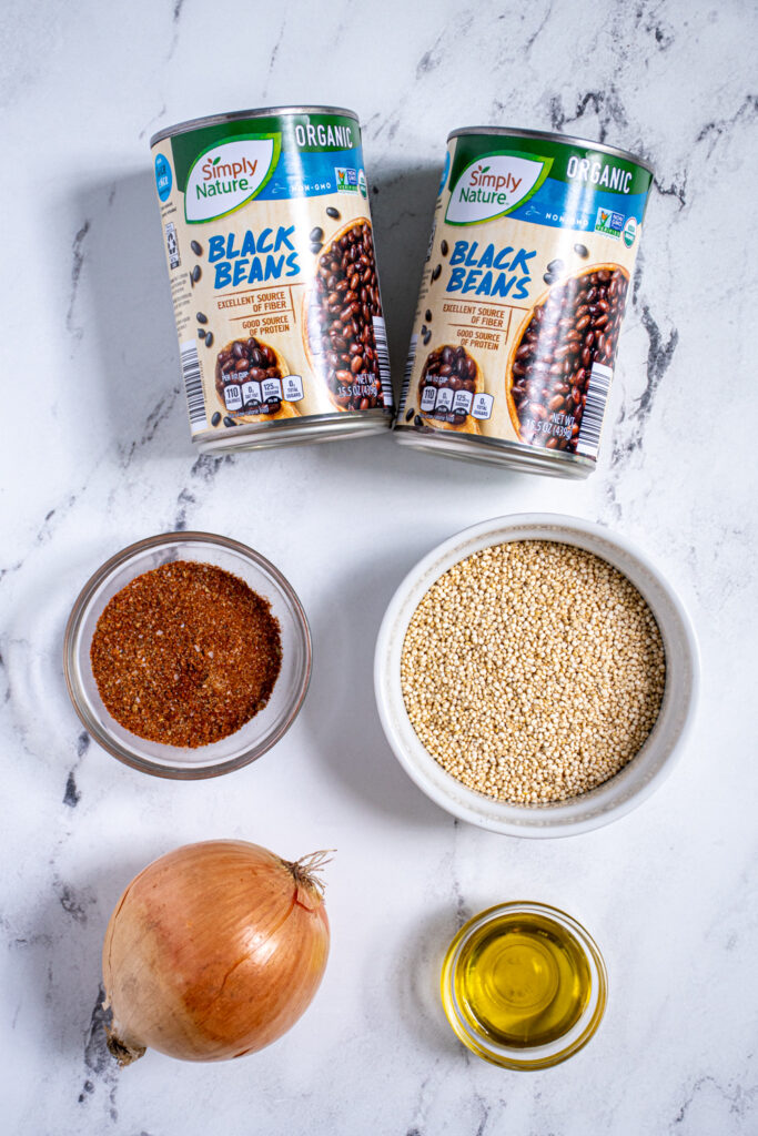 Ingredients for making black bean quinoa taco meat.