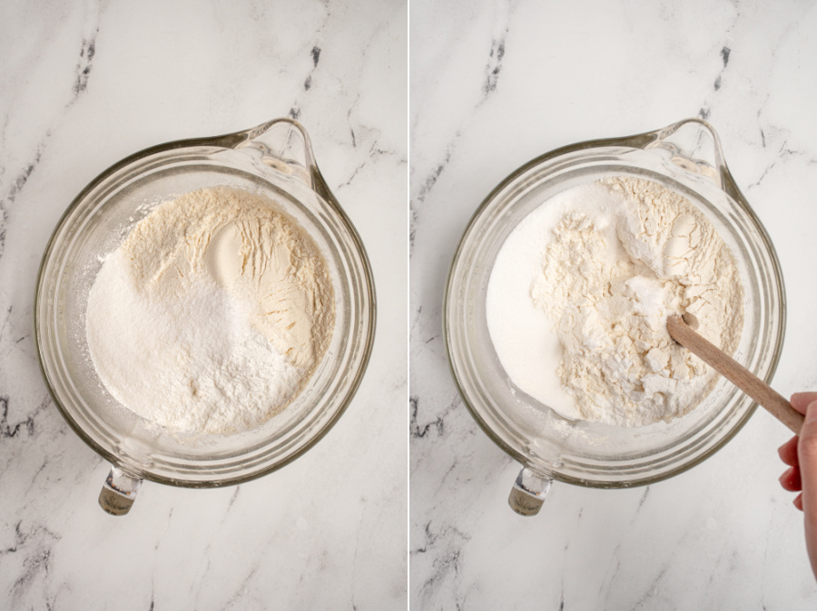 Mixing the dry ingredients for easy beer bread recipe.
