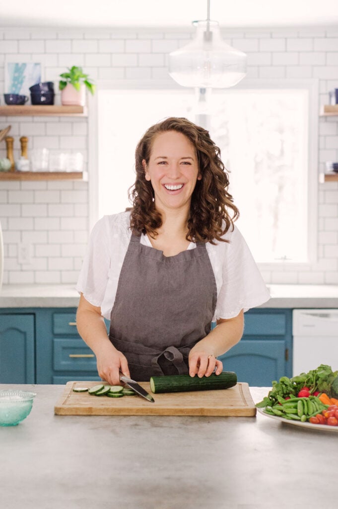 Lauren Schmidt with apron on.
