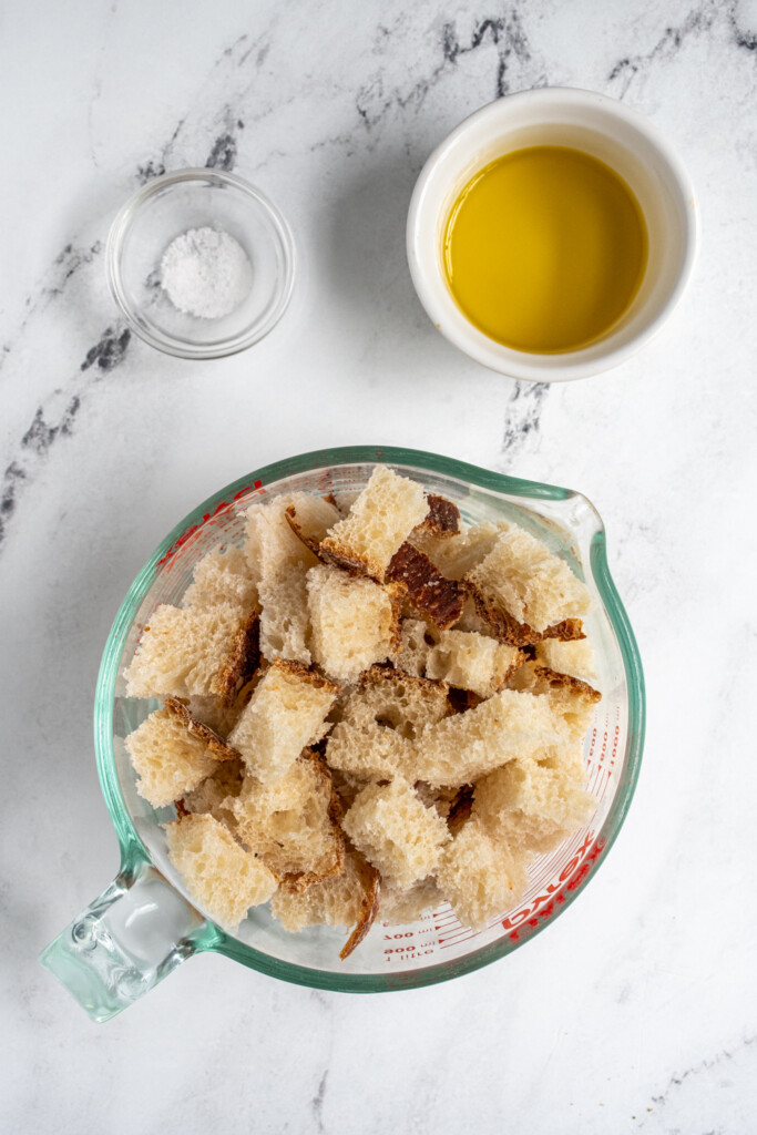 Ingredients for Air Fryer Croutons on a tabletop.