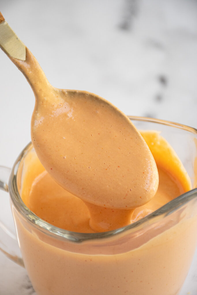 A spoonful of homemade Big Mac sauce.