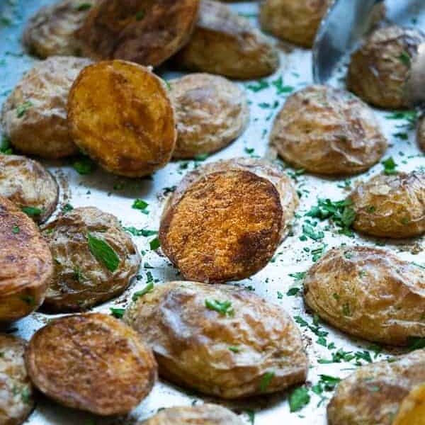 A close up of Crispy Oven Roasted Baby Yukon Potatoes