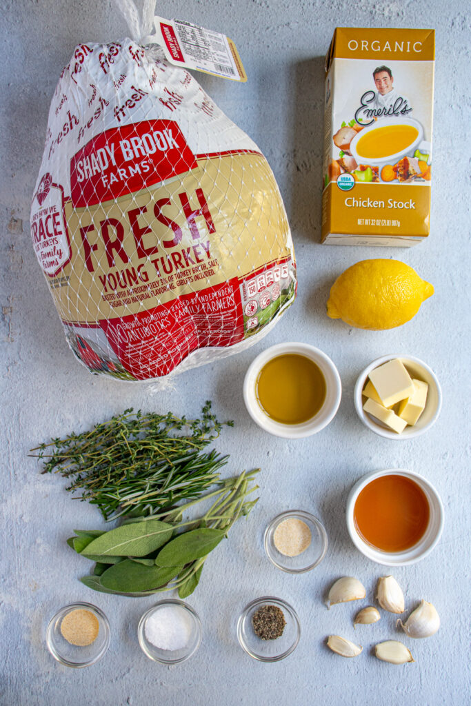 Ingredients needed to make the best deep fried turkey recipe.