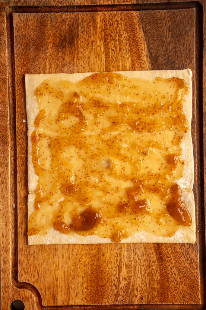 A puff pastry with fig preserves.