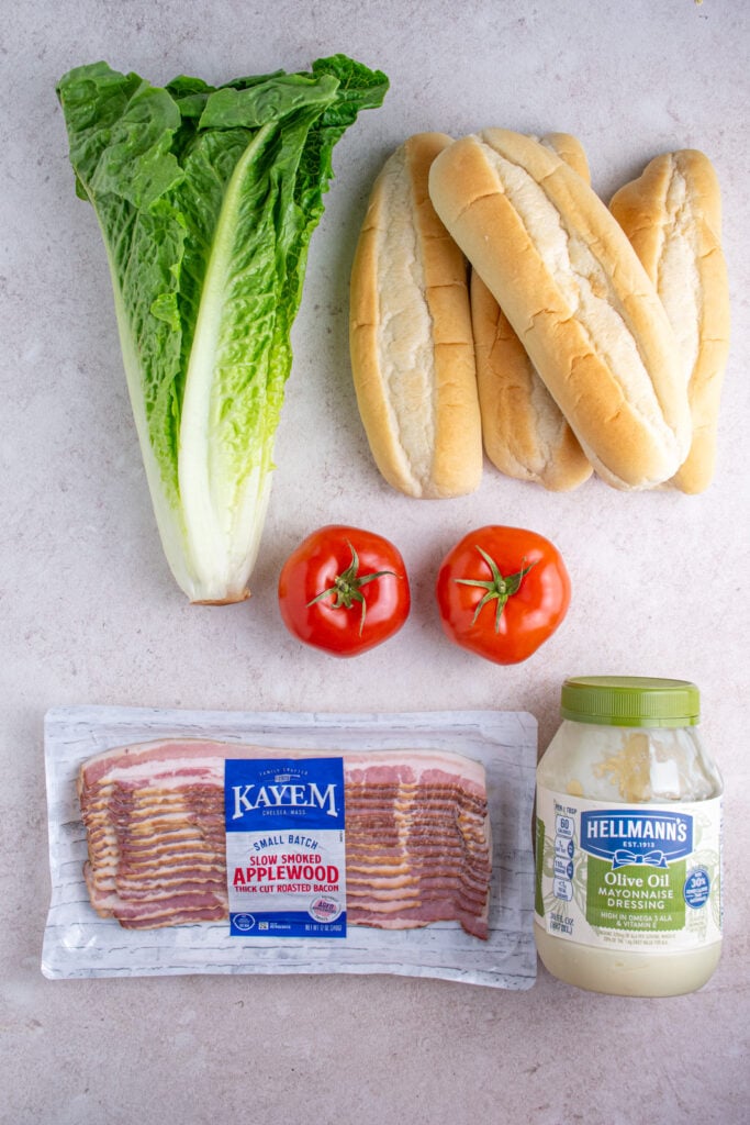 Ingredients needed to make the chopped BLT sandwich.