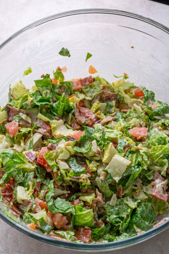 The chopped BLT salad that is the filling for the sandwiches.